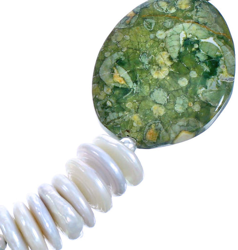 Sterling Silver Rhyolite And Fresh Water Pearl Bead Necklace SX115292